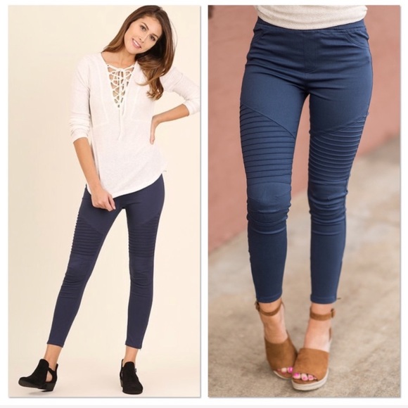 Navy Moto Jeggings - Picture 5 of 7